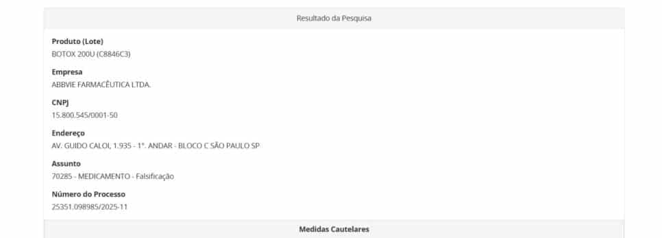 Denúncia contra BOTOX falsificado parte 1 (Foto Reprodução/ANVISA) Denúncia contra BOTOX falsificado parte 1 (Foto Reprodução/ANVISA)