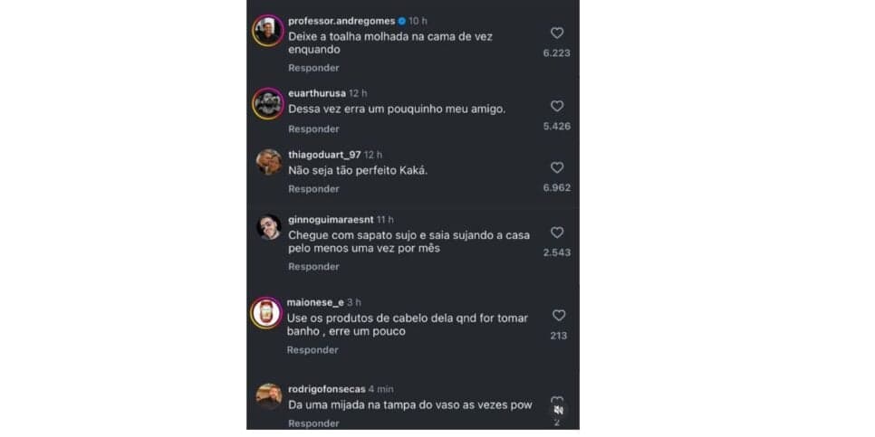 Comentários em publicação de Kaká (Foto: Reprodução / Instagram) Comentários em publicação de Kaká (Foto: Reprodução / Instagram)