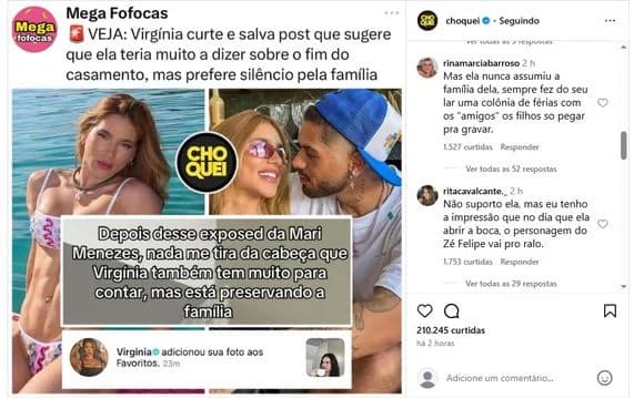 Virginia deixou curtida sugestiva sobre término com Zé Felipe (Foto: Reprodução/ Internet)
