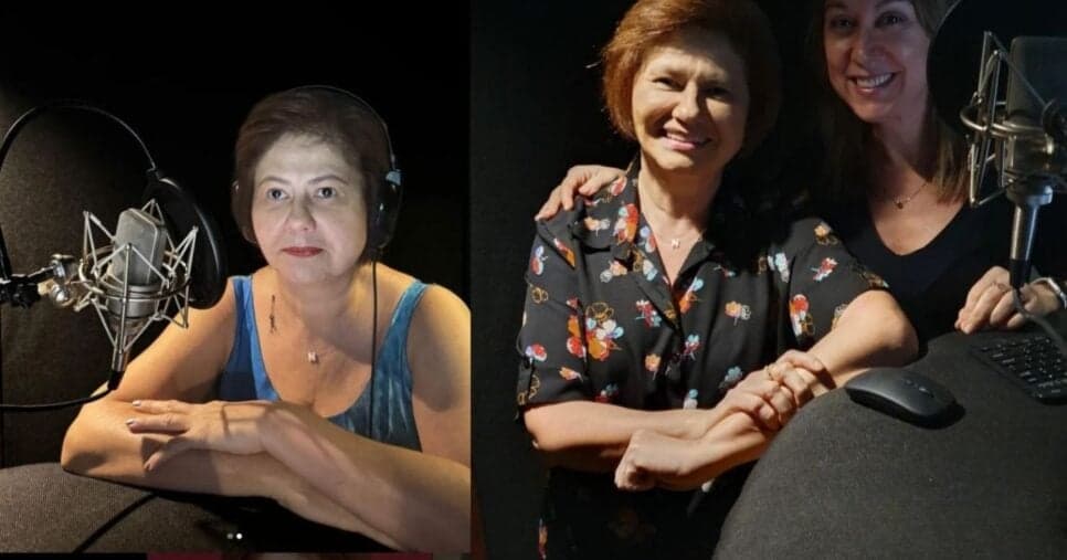 Narjara Turetta trabalhando como dubladora (Foto Reprodução/Montagem/ Tv Foco/ Lennita/Instagram@NajaraTuretta Oficial/)