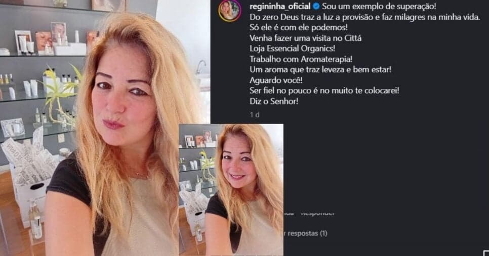 Regininha Poltergeist divulgando seus novos projetos profissionais pelas redes sociais (Foto Reprodução/Instagram/Regininha Oficial) Regininha Poltergeist divulgando seus novos projetos profissionais pelas redes sociais (Foto Reprodução/Instagram/Regininha Oficial)