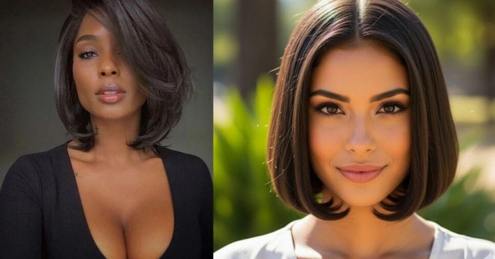 Corte chanel com pontas levemente arredondadas para dentro, com franja e sem franja (Foto Reprodução/Montagem/Lennita/Tv Foco/GMN/Pinterest) Corte chanel com pontas levemente arredondadas para dentro, com franja e sem franja (Foto Reprodução/Montagem/Lennita/Tv Foco/GMN/Pinterest)