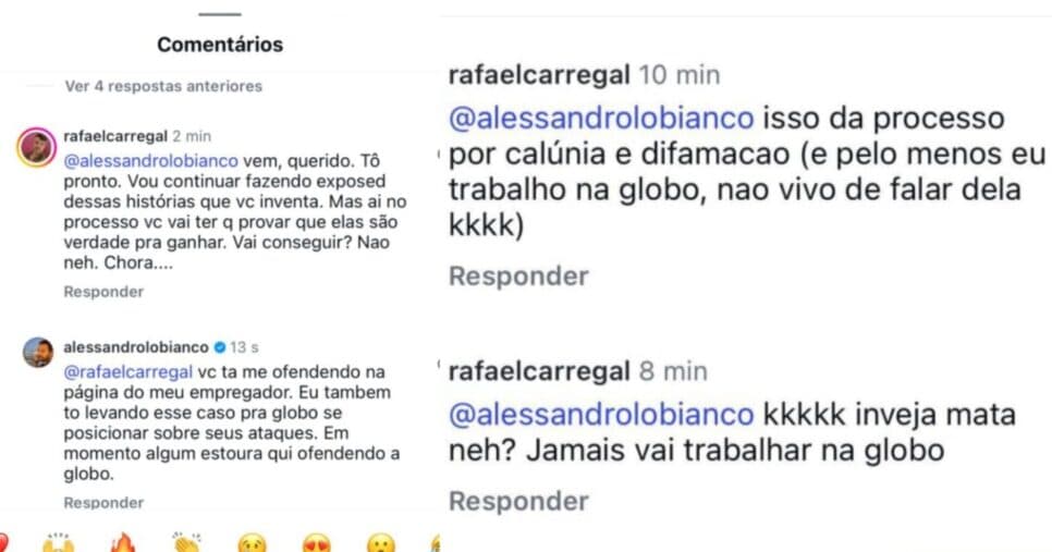 Prints da siituação ocorrida em comentários do Instagram - Foto; instagram Prints da siituação ocorrida em comentários do Instagram - Foto; instagram