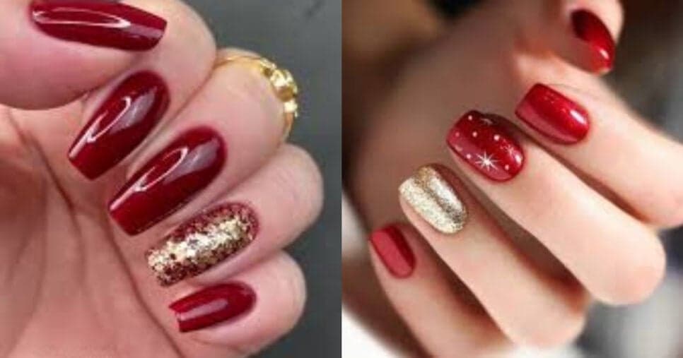 Unhas Vinho e Dourado (Foto: Montagem) Unhas Vinho e Dourado (Foto: Montagem)