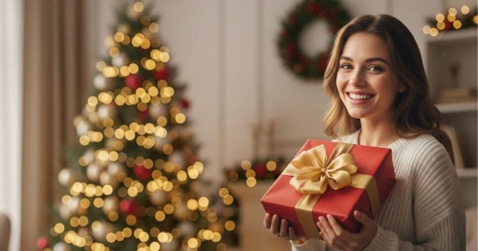 Mulher com presente de Natal (Foto: Montagem TV Foco / GMN) Mulher com presente de Natal (Foto: Montagem TV Foco / GMN)