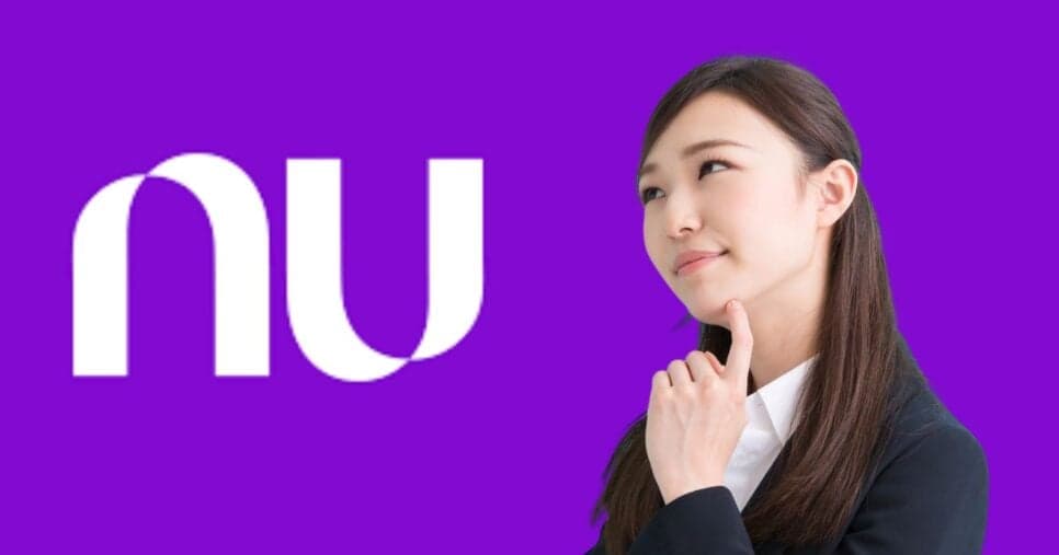 Logo Nubank e mulher pensando (Foto: Reproduções / Internet / Canva) Logo Nubank e mulher pensando (Foto: Reproduções / Internet / Canva)