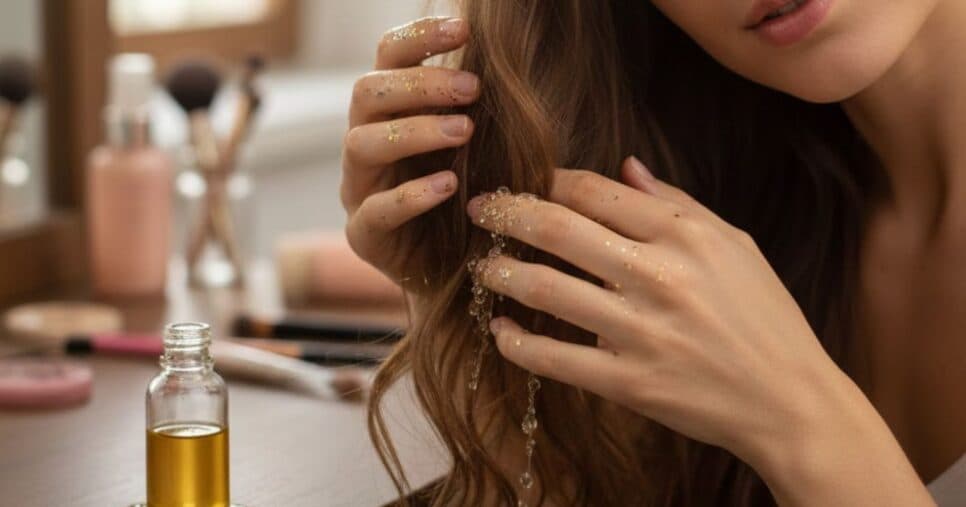 Jovem tirando glitter do cabelo (Foto: Montagem TV Foco / GMN) Jovem tirando glitter do cabelo (Foto: Montagem TV Foco / GMN)