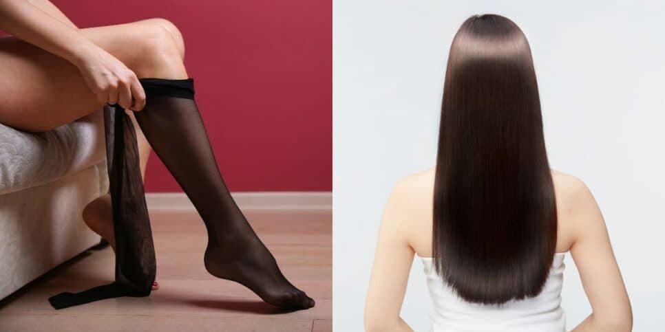Meia-calça para alisar o cabelo (Reprodução: Montagem TV Foco)