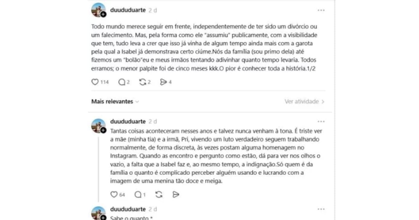 Dudu fala sobre Isabel Veloso (Foto: Reprodução / Instagram) 