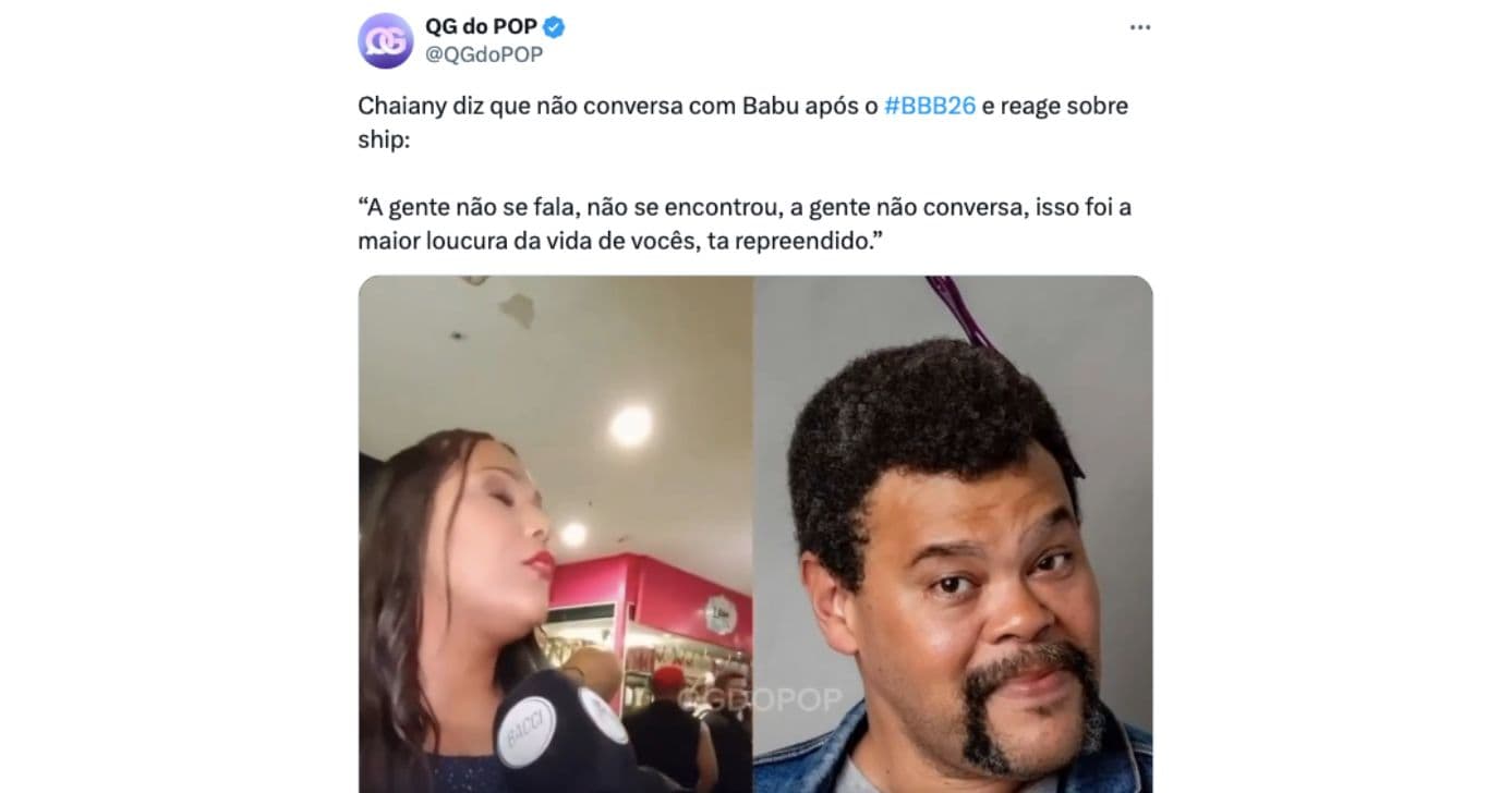 Entrevista de Chaiany para Bacci Notícias (Foto: Reprodução / X)