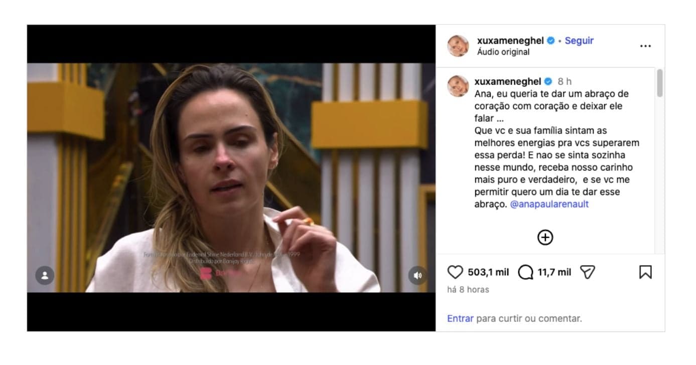 Mensagem de Xuxa para Ana Paula (Foto: Reprodução / Instagram)