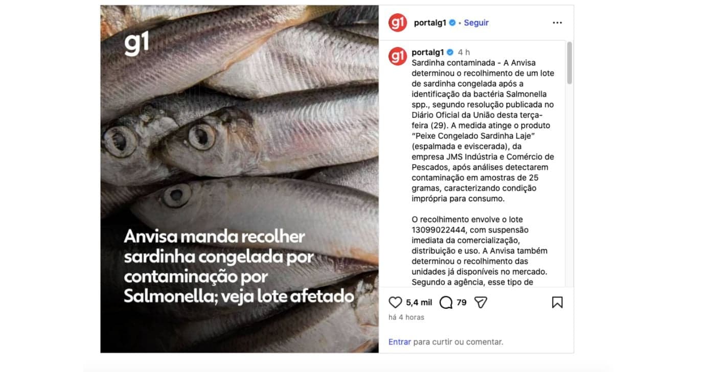 Notícia sobre proibição da Anvisa (Foto: Reprodução / Instagram) Notícia sobre proibição da Anvisa (Foto: Reprodução / Instagram)
