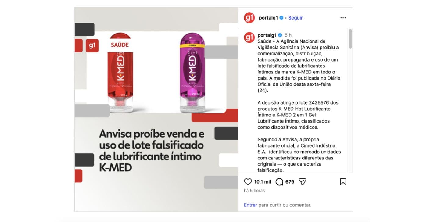 Proibição da Anvisa (Foto: Reprodução / Instagram)