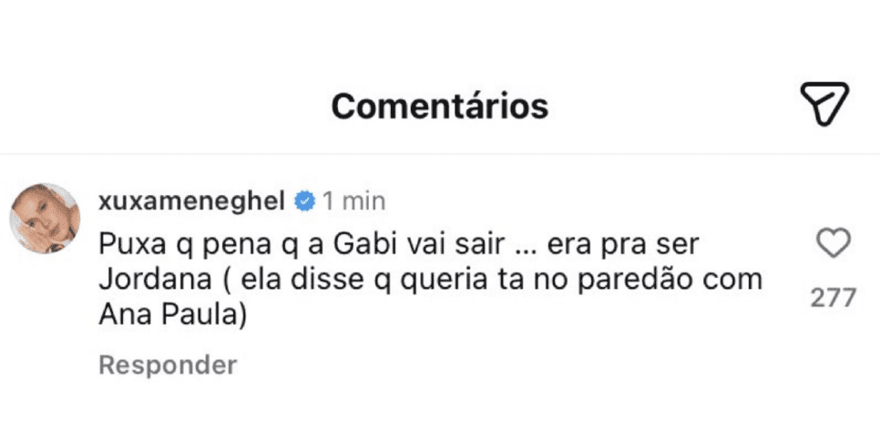 Comentário de Xuxa (Foto: Reprodução/ Instagram) Comentário de Xuxa (Foto: Reprodução/ Instagram)