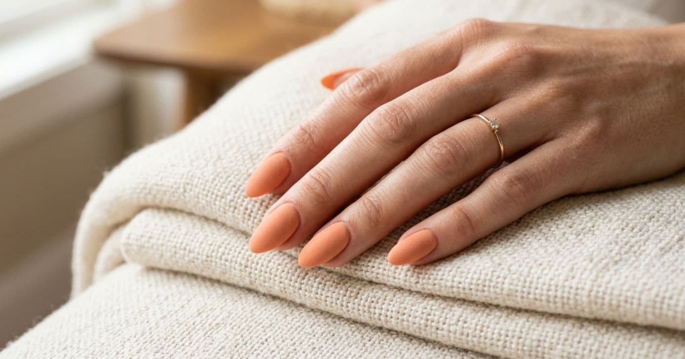 Unha com esmaltes pêssego aveludado (Foto: Montagem TV Foco / GMN)
