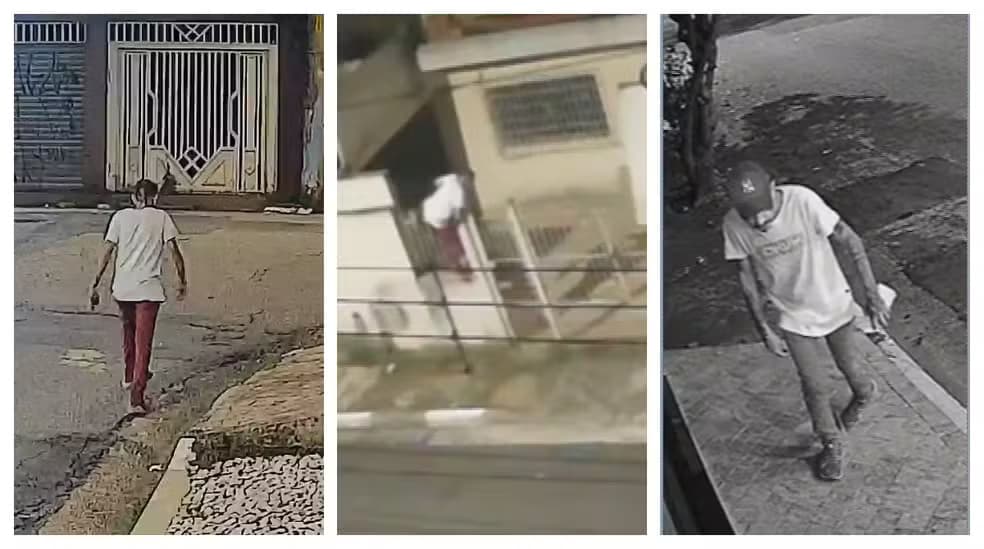 Suspeito é flagrado pulando o muro da casa onde mulher foi encontrada morta (Foto: Reprodução/TV Globo)