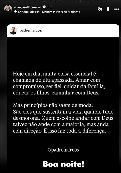 Mãe de Virginia publicou indireta antes do anúncio do término dela com o jogador (Foto: Reprodução / Instagram) Mãe de Virginia publicou indireta antes do anúncio do término dela com o jogador (Foto: Reprodução / Instagram)
