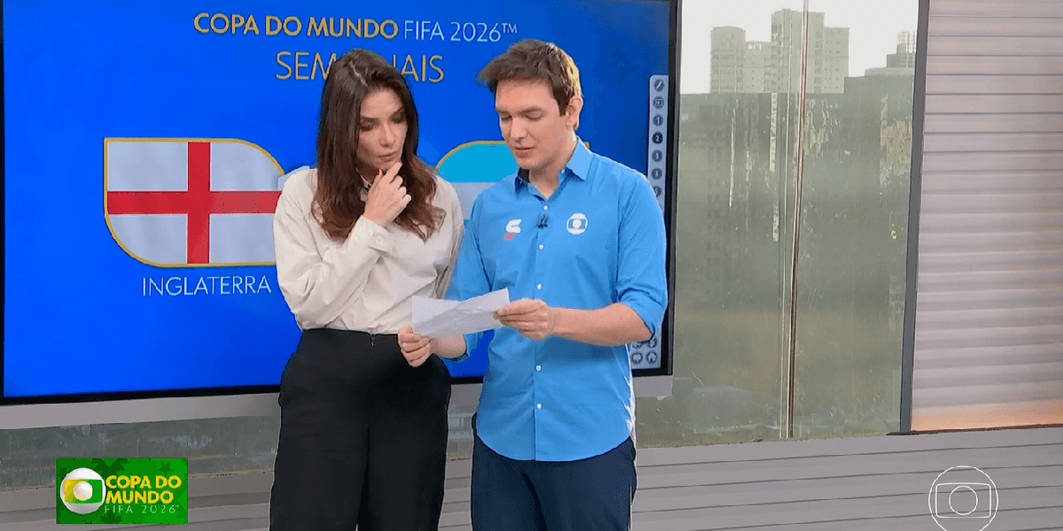 Sabina Simonato a Alessandro Jodar minutos depois no BDSP falando sobre Copa (Foto: Reprodução/ Globoplay)