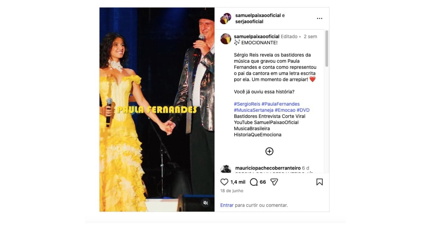 Sérgio Reis fala sobre Paula Fernandes (Foto: Reprodução / Instagram)
