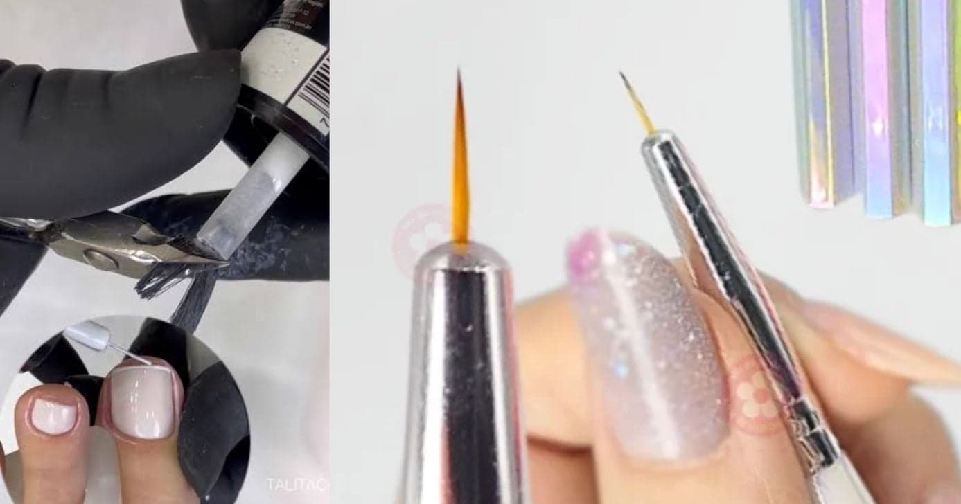 Pincel de esmalte customizado/pincel de nail art (Foto Reprodução/Montagem/TikTok) Pincel de esmalte customizado/pincel de nail art (Foto Reprodução/Montagem/TikTok)