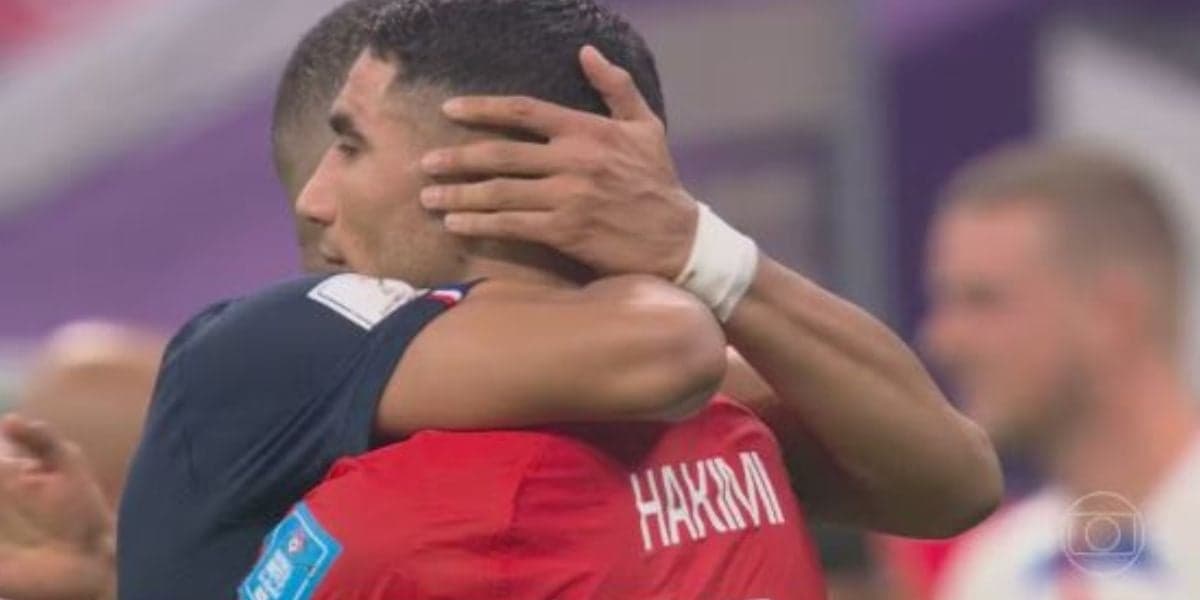 Estrelas da França e Marrocos, Mbappé e Hakimi (Foto Reprodução/Jornal Nacional)