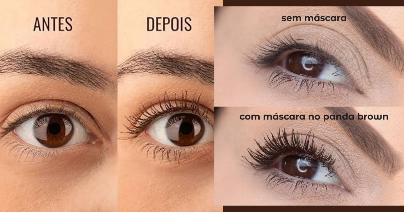 Efeito da máscara de cílios marrom (Foto Reprodução/Montagem/TV Foco/Lennita/Instagram/Google Shopping/Canva) Efeito da máscara de cílios marrom (Foto Reprodução/Montagem/TV Foco/Lennita/Instagram/Google Shopping/Canva)