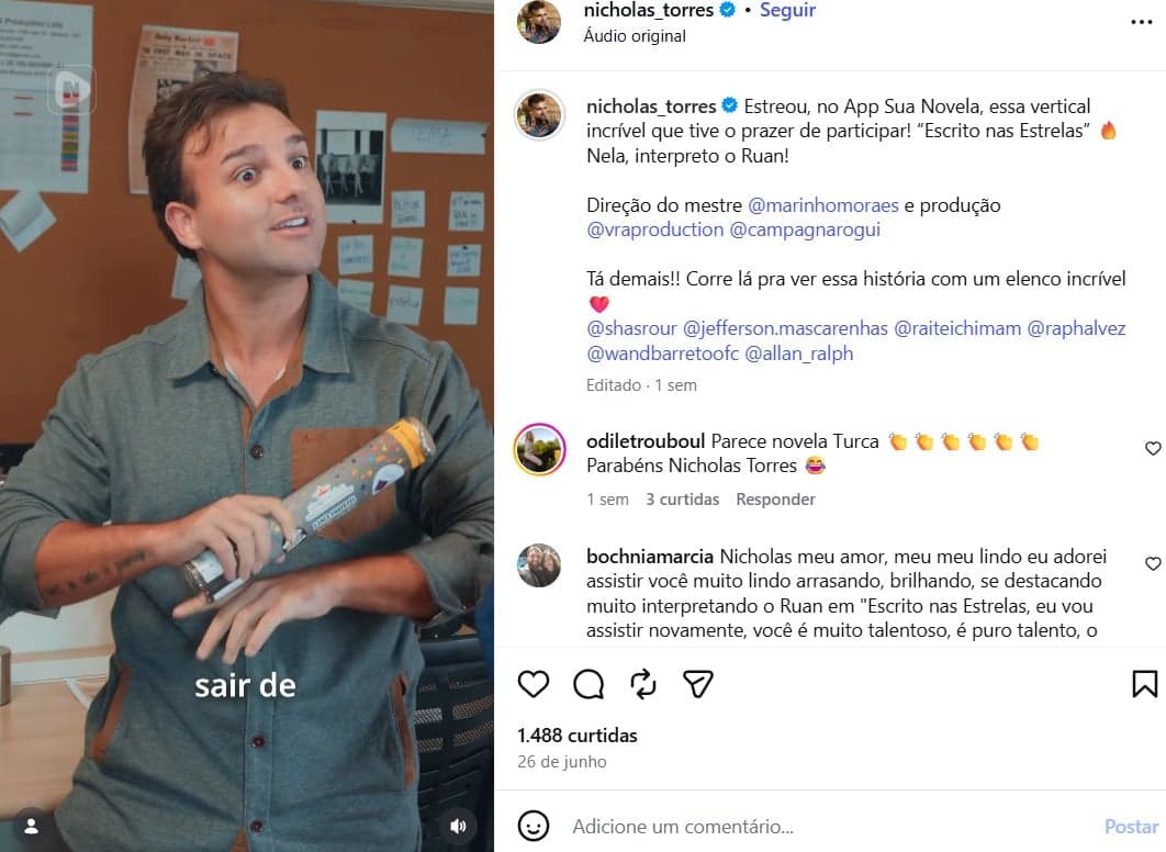 Nicholas Torres atuando em novela vertical (Foto: Reprodução/ Instagram) Nicholas Torres atuando em novela vertical (Foto: Reprodução/ Instagram)