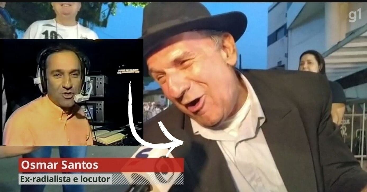 Osmar Santos na época de locutor/ Atualmente (Foto Reprodução/Montagem/TV Foco/ Globo/YouTube)