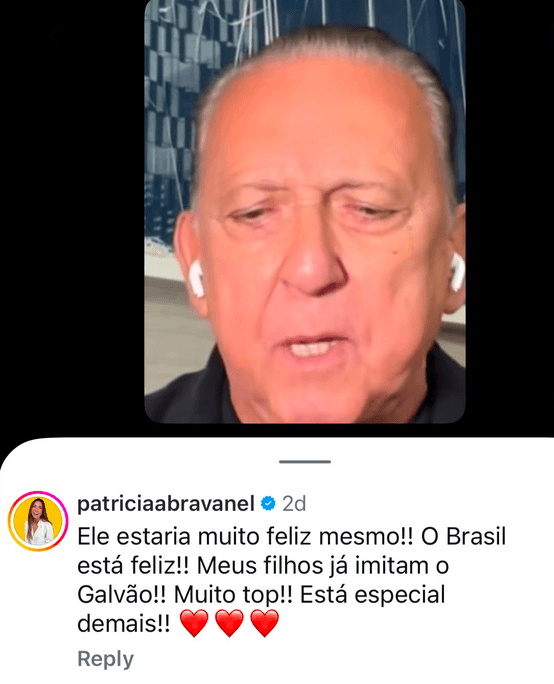 Patrícia Abravanel opina sobre Galvão (Foto: Reprodução / Instagram)
Patrícia Abravanel opina sobre Galvão (Foto: Reprodução / Instagram)