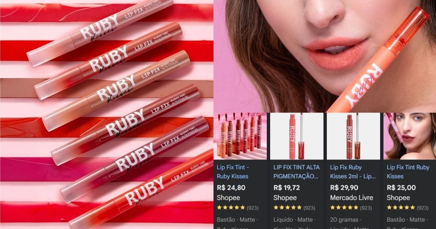 Ruby Lip Fix (Foto Reprodução/Montagem/Lennita/TV Foco/Canva/Google Shopping/YouTube) Ruby Lip Fix (Foto Reprodução/Montagem/Lennita/TV Foco/Canva/Google Shopping/YouTube)