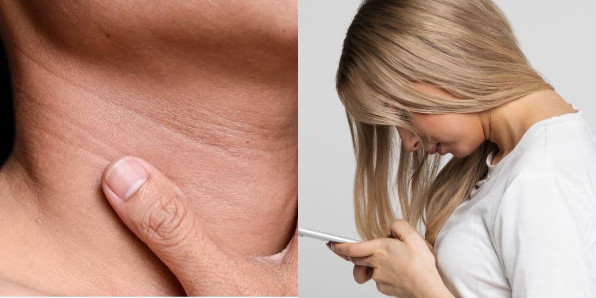 Rugas no pescoço proporcionadas pelo uso do celular (Reprodução: Montagem TV Foco)