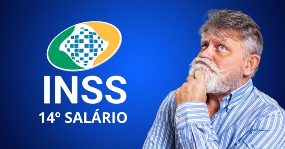Logo do INSS, 14º salário e idoso pensando (Fotos: Reproduções / Internet / Cavna) Logo do INSS, 14º salário e idoso pensando (Fotos: Reproduções / Internet / Cavna)