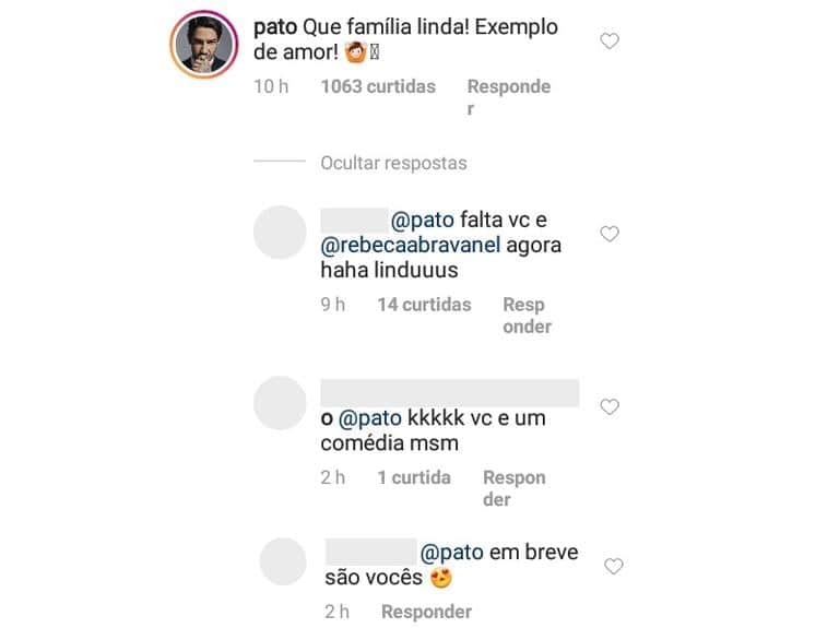 Alexandre Pato comenta em publicação de Patricia Abravanel (Foto: Reprodução) Alexandre Pato comenta em publicação de Patricia Abravanel (Foto: Reprodução)