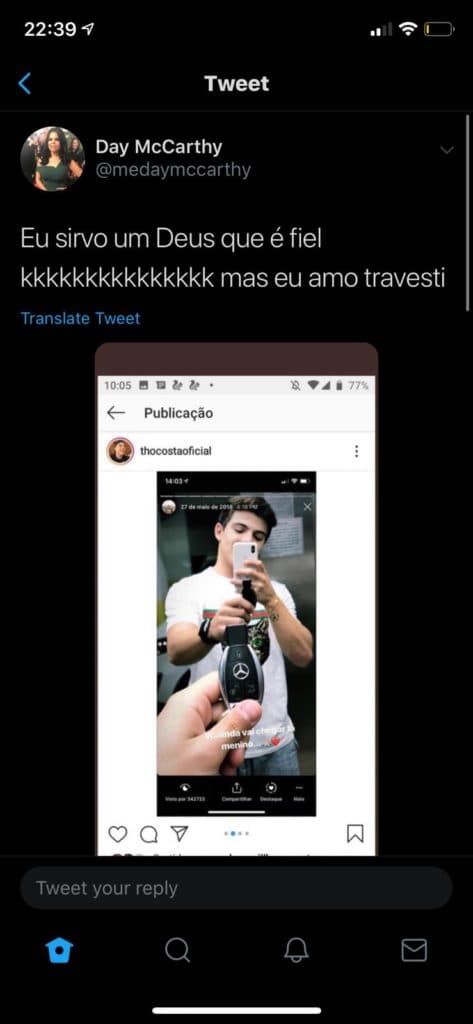 Thomaz Costa é atacado por Day Mccarthy nas redes sociais Thomaz Costa é atacado por Day Mccarthy nas redes sociais