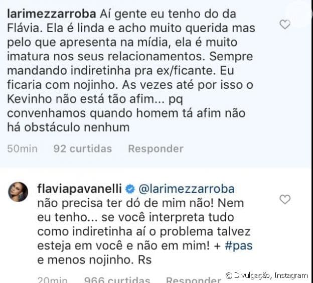 Flávia Pavanelli rebateu a seguidora Flávia Pavanelli rebateu a seguidora