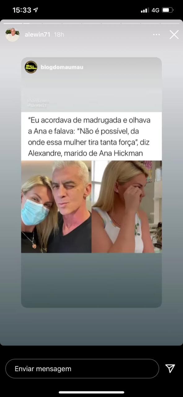 Marido de Ana Hickmann fala sobre força da loira (Reprodução) Marido de Ana Hickmann fala sobre força da loira (Reprodução)