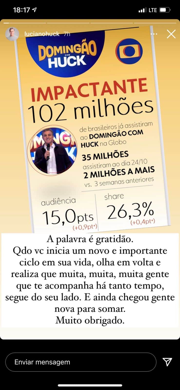 Luciano Huck expõe o que aconteceu no Domingão, anuncia reviravolta na Globo e choca em comunicado: "105 milhões" Luciano Huck expõe o que aconteceu no Domingão, anuncia reviravolta na Globo e choca em comunicado: "105 milhões"