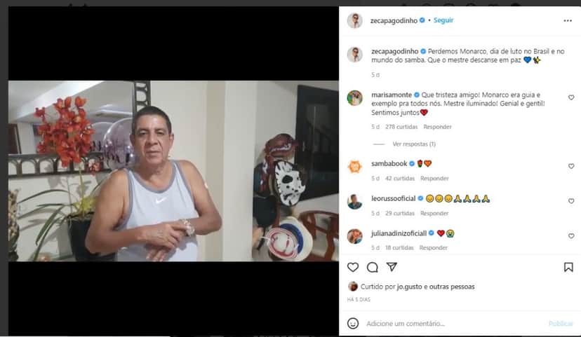 Zeca Pagodinho homenageou mestre Monarco nas redes sociais Zeca Pagodinho homenageou mestre Monarco nas redes sociais