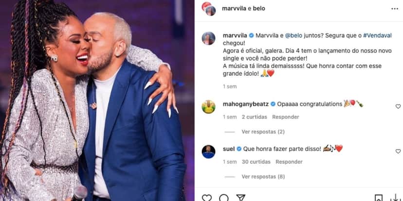 Belo dá beijo na cantora (Foto: Reprodução / Instagram) Belo dá beijo na cantora (Foto: Reprodução / Instagram)
