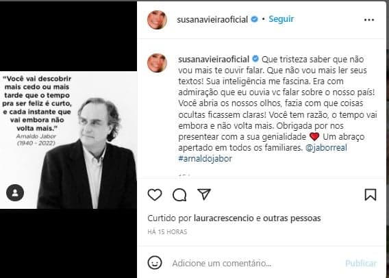 Susana Vieira homenageou Arnaldo Jabor nas redes sociais Susana Vieira homenageou Arnaldo Jabor nas redes sociais