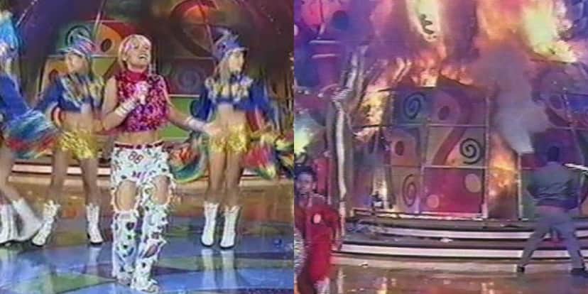 Palco do "Xuxa Park" pegou fogo em 2001 (Foto: Reprodução/TV Globo) Palco do "Xuxa Park" pegou fogo em 2001 (Foto: Reprodução/TV Globo)