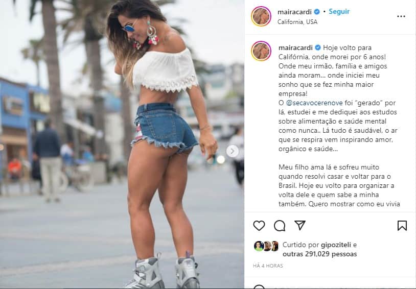 Maíra Cardi anuncia que está saindo do Brasil - Foto: Reprodução Maíra Cardi anuncia que está saindo do Brasil - Foto: Reprodução