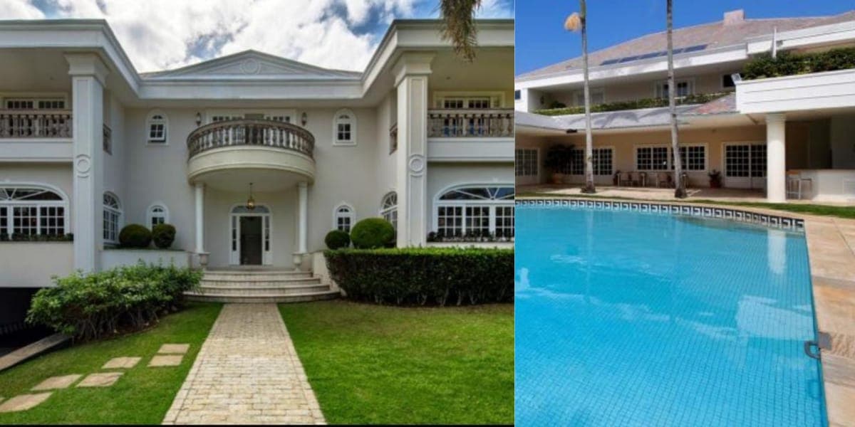 Hall e piscina da mansão (Reprodução: Montagem TV Foco) Hall e piscina da mansão (Reprodução: Montagem TV Foco)