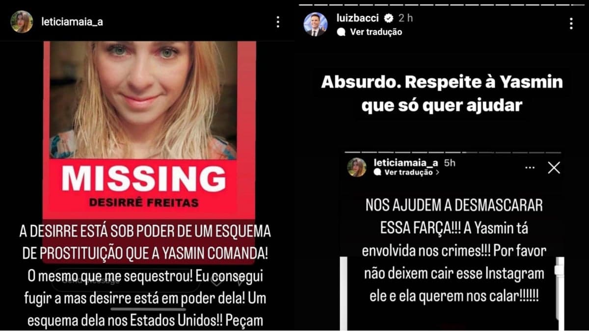 Nota falsa do perfil de Leticia Maia, supostamente desaparecida, acusa Yasmin Brunet e Luiz Bacci defende e pede respeito sobre inverdade Nota falsa do perfil de Leticia Maia, supostamente desaparecida, acusa Yasmin Brunet e Luiz Bacci defende e pede respeito sobre inverdade