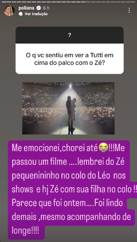Poliana Rocha revelou emoção com a presença de Maria Alice em show de Zé Felipe (Foto: Reprodução) Poliana Rocha revelou emoção com a presença de Maria Alice em show de Zé Felipe (Foto: Reprodução)