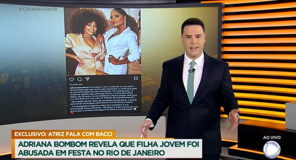 Luiz Bacci falou com Adriana Bombom ao vivo na Record- Foto: Reprodução Luiz Bacci falou com Adriana Bombom ao vivo na Record- Foto: Reprodução