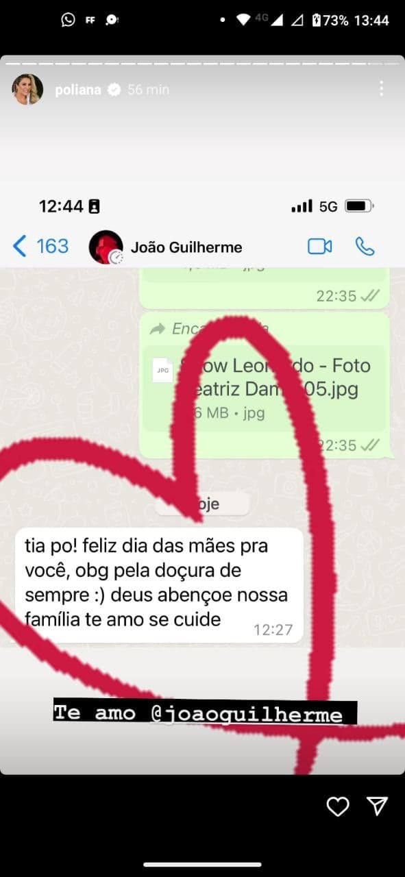 João Guilherme também mandou mensagem para a madrasta (Foto: Reprodução/ Instagram) João Guilherme também mandou mensagem para a madrasta (Foto: Reprodução/ Instagram)