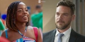 Kate (Clara Moneke) e Theo (Emílio Dantas) em cenas de Vai na Fé (Foto: Reprodução / Globo / Montagem TV Foco) Kate (Clara Moneke) e Theo (Emílio Dantas) em cenas de Vai na Fé (Foto: Reprodução / Globo / Montagem TV Foco)