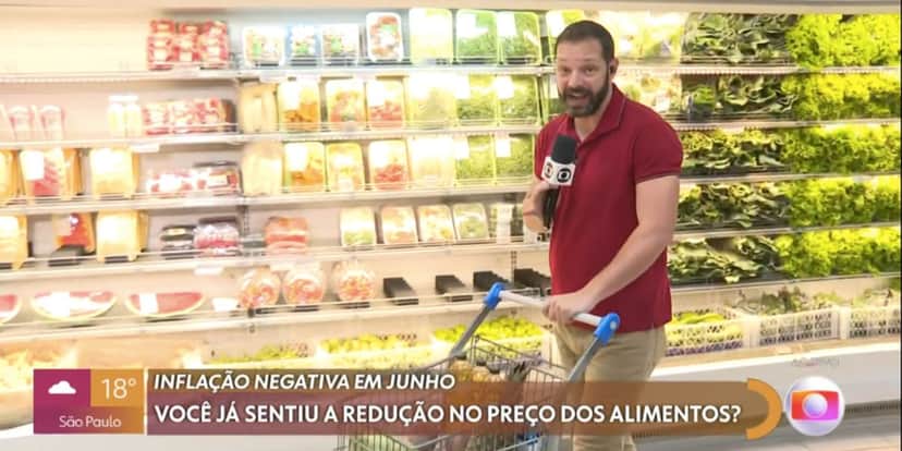Repórter em supermercado (Foto: Reprodução / Encontro da Globo) Repórter em supermercado (Foto: Reprodução / Encontro da Globo)
