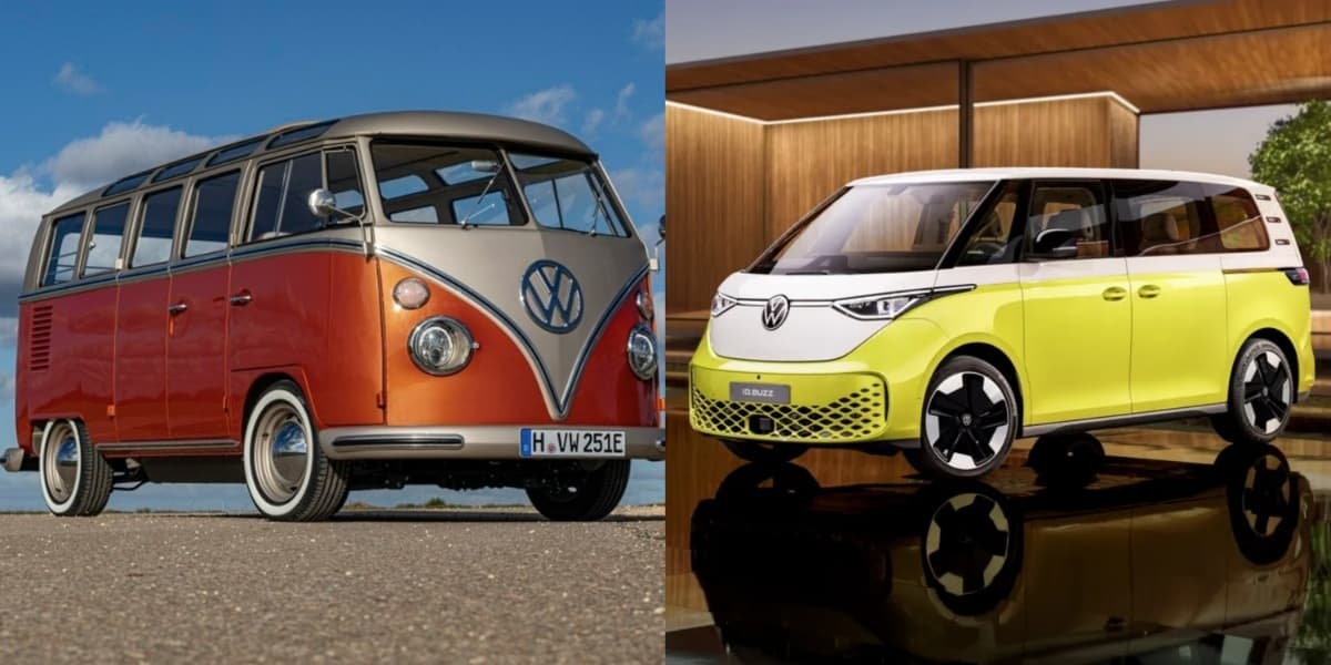 Primeira versão da Kombi e lançamento de 2023 (Foto: Divulgação/Volkswagen) Primeira versão da Kombi e lançamento de 2023 (Foto: Divulgação/Volkswagen)